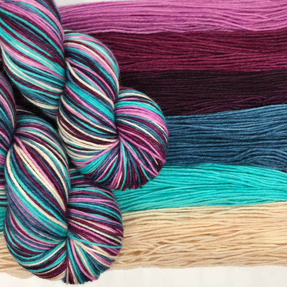 Dye to Order Berry Smoothie Self Striping Sock Yarn